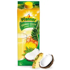 Pfanner Ananas Kokos Getränk (1 x 2 l) – Ananas und Kokoswasser – säuerlich süßer Fruchtnektar – Getränk mit mind. 25% Fruchtgehalt