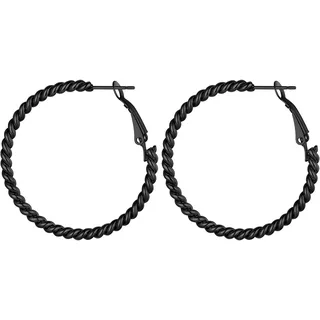 FOCALOOK Verdrehte Creolen Für Frauen Mädchen Twist Große Ohrringe aus Edelstahl Gedrehte Rund Kreolen mit Schwarz Durchmesser 40MM