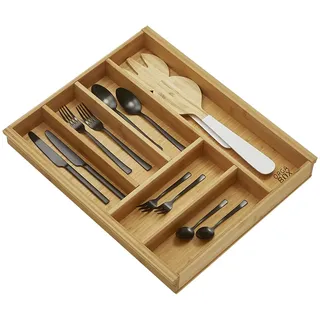 Orga-Box-1 BAMBUS Besteckeinsatz 419 x 473 mm mit 6 Fächern | für Blum Tandembox / Antaro Schubladen im 50er Schrank Besteckkasten für Wellmann und Alno Küchen und vielen weiteren mehr