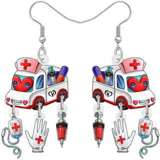 WEVENI Acryl Krankenwagen Krankenhaus Auto Ohrringe Lustige Arzt Geschenke für Frauen Mädchen Ärzte Zukunft Krankenschwester Praktiker Medical Assistant Krankenpflege Graduierung Schmuck