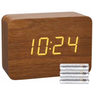 TFA Dostmann Design Funk-Wecker in Holz-Optik Clocco, 60.2549, Kunststoff, L 100 x B 41 x H 70mm (braun/orange mit Batterien)