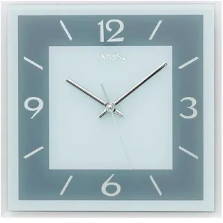 AMS 9573 Wanduhr Quarz analog grau eckig quadratisch mit Glas leise ohne Ticken - Braun