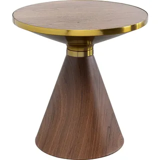 Kare Design Beistelltisch Cono, Braun/Gold, 50cm Durchmesser, Walnuss-Holz, Ablagetisch, Holztisch, Wohnzimmertisch