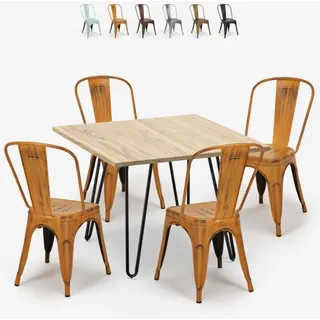 set tisch 80x80cm 4 stühle küche bar vintage metall holz hedges light - Orange - Orange