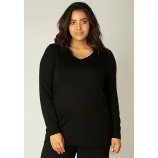 Langarmshirt BASE LEVEL CURVY "Alize", Damen, Gr. 58 (60), schwarz, Jersey, Obermaterial: 94% Viskose, 6% Elasthan, unifarben, figurbetont hüftbedeckend, V-Ausschnitt, eingesetzt abgesteppt, Shirts Langarmshirt, Weiche, leicht glänzende Qualität