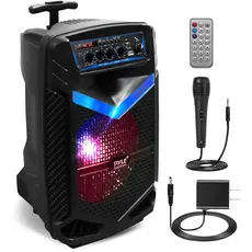 Pyle PA Bluetooth Lautsprecher - Karaoke Maschine mit Karaoke Mikrofon, 400W, Musikbox Bluetooth Box, Partybox, Rechargeable, 8” Subwoofer, 1” Tweeter, Aufnahmefunktion, Partybeleuchtung, USB/SD-Radio
