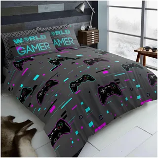 GC GAVENO CAVAILIA Bettwäsche-Set für Einzelbetten (135 x 200 cm), wendbare Bettwäsche und Leinen, Gamer-Steppbezüge, Polyester-Baumwoll-Mischgewebe, waschbares Leinen, Anthrazit