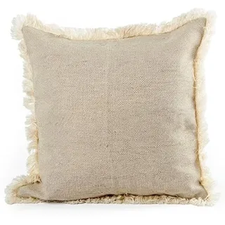 DRW Quadratisches Kissen aus Polyester und Baumwolle mit Fransen und Füllung in Roh, 12 x 45 x 45 cm