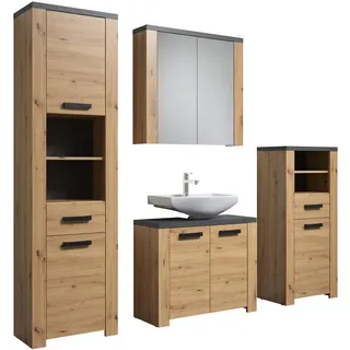 trendteam Bad 4-teilige Kombination Follow, Artisan Eiche Melamin/Matera Melamin, B/H/T ca. 215/196/35 cm - Braun