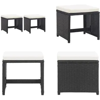 vidaXL Gartenhocker 2 Stk. mit Sitzkissen Poly Rattan Schwarz - Hocker - Gartenhocker - Außenhocker - Rattanhocker - Schwarz