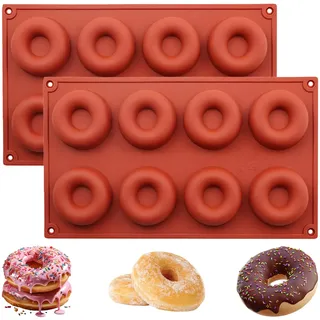 YXHZVON Donuts Backform Silikon, 2 Stück Donutform 8 Hohlraum, Silikon Backformen für Schokoladenformen, Kuchen Keks Bagels Muffins