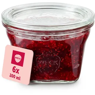 Weck Gläser 200ml – 6er Set mit Deckeln – Quadroform – robuste, stapelbare Dessertgläser, Einkoch- & Einmachgläser – klein – Weckglas ideal für Nachtisch – Made in Germany
