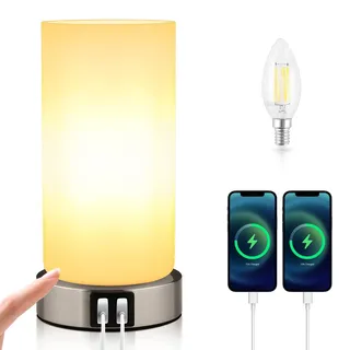 SYOND Nachttischlampe, Tischlampe Touch Dimmbar, E14 Moderne Tischleuchte, 2 Usb-AnschlüSse, 3 Helligkeitsstufen, für Schlafzimmer, Wohnzimmer, Kinderzimmer(EnthäLt Leuchtmittel/Warmes Weiß)