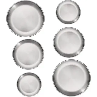 WEIWUXIAN 6 Stück Edelstahl Rundes Geschirr Unterteller, Edelstahlteller, Camping Plate, 3 Größen von Edelstahl Plate, Rostfreier Stahl Plates Set für Party, Camping, Küche, 14/17/20cm