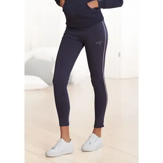 Leggings KANGAROOS, Damen, Gr. 36/38, N-Gr, blau (marine), Single Jersey, Obermaterial: 95% Baumwolle, 5% Elasthan, unifarben, figurbetont lang, Hosen Leggings, mit schmalem Piping, Loungewear