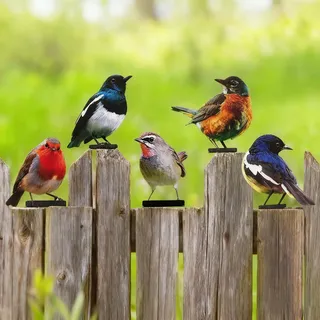 TZQFROCE 5 Stück Gartendeko Bemalte Vogel Vögel Gartenstecker Deko Gartendeko Für Draußen Metall Vogel Baumstecker für Gartendekoration Holz Zaunfiguren Frühling Bäume Deko