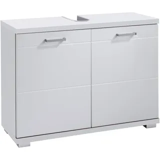 byLIVING Waschbeckenunterschrank NEBRASKA / Korpus matt weiß / 2 Türen Hochglanz weiß lackiert / Bad Waschtisch Unterschrank stehend / WABU 2-türig / B 80, H 59, T 31,5 cm