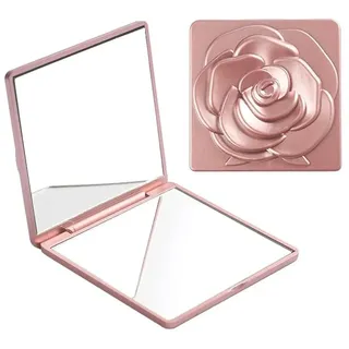 Disnace Taschenspiegel Klappbar Klein Tragbarer Kompaktspiegel für Reisen Schminkspiegel im Taschenformat Tragbarer Reisespiegel mit Rosenmuster Kosmetikspiegel Handspiegel mit Vergrößerung (Rosa)