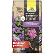 Neudorff NeudoHum HortensienErde – Torffreie Bio-Erde für prächtige Hortensien in Topf und Kübel. Auch für Moorbeetpflanzen geeignet, 20 Liter, Braun