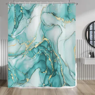 Hnmdmyi Duschvorhang Marmor 120x180, Türkis Gold Abstrakt Marmor Badewanne Vorhang Luxus Moderne Ästhetische Kunst Tinte Textur Wasserdicht Polyester Stoff Waschbar Badevorhang mit Haken