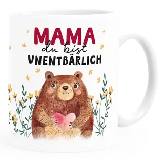 SpecialMe® Kaffee-Tasse Muttertag lustig Spruch Mama du bist unentbärlich Bär Geschenk Geburtstag Mutter Uni-Weiß Keramik-Tasse