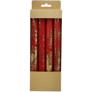DONAU HOME SET Stabkerzen, Tafelkerzen AURA, 4 Stück, Ø 2,2 × 24cm, Rot Golden, zur Dekoration im Wohnzimmer, Bad