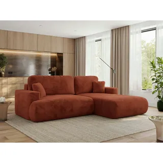 MKS Meble Ecksofa OVO mit Schlaffunktion und Bettkasten, Orange Plüsch, L-form Couch, 4-Sitzer Ecksofa, 271x195x95 cm - Rechts Seite - Orange