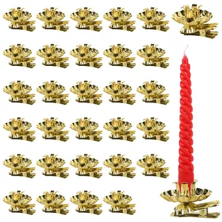 KATELUO 30 Stück Baumkerzenhalter Clip, Mini Kerzenhalter für Weihnachtsbaum, Kerzenständer Metall Vintage Kerzenhalter Gold mit Clip für Hochzeit, Geburtstag, Feier, Party, Weihnachten Dekoration