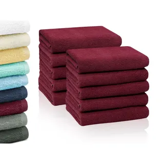ZOLLNER 10er Set Handtücher in 50x100 cm - saugstarke und weiche Duschtücher in weinrot - mit praktischem Aufhänger - waschbar bis 60°C - Baumwolle - Hotelqualität
