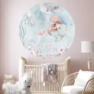 WANDKIND Meerjungfrau V400 rundes Wandtattoo Kinderzimmer | handgezeichnet | AUFKLEBER Kindergarten | Wandsticker Babyzimmer Mermaid (120 cm)