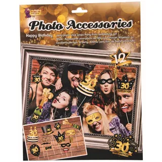 Forum Novelties X81657 30. Geburtstag Fotokabine Accessoiren, Buchstabenmuster, Black,Gold,White