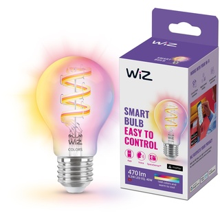 WiZ Tunable White and Color LED Filament Lampe E27 (470 lm), 40 W Lampe mit 16 Mio. Farben oder warm- bis kaltweißem dimmbarem Licht, smarte Lichtsteuerung über WLAN per Stimme/App