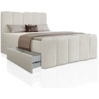Juskys Boxspringbett Manitoba - Bouclé-Stoff - Beige