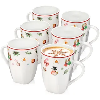 Sänger Kaffeebecher SET Bilgola Christmas Design - 6 teilig aus Porzellan , Weiß , Keramik , kratzfest , Geschirr, Tassen, Kaffeebecher