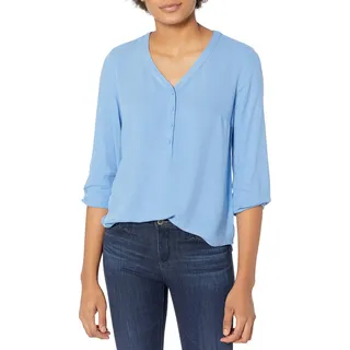 Amazon Essentials Damen Popover-Shirt Mit 3/4-Ärmeln Und Knöpfen, Locker Sitzende Bluse Mit V-Ausschnitt, Französisch Blau, XXL
