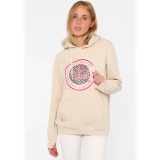 Zwillingsherz Hoodie, mit "Wild and Free"-Aufdruck im Leo-Design und gestickten Herzen Zwillingsherz beige S/M