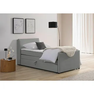 Mid.you Boxspringbett , Grau , Holz, Textil , Tanne , H3 , 7-Zonen , Höhe ca. 17 cm , 120x200 cm , Bettkasten, gepolstertes Kopfteil , Holzmöbel, Holzbetten, Boxspringbetten Holz