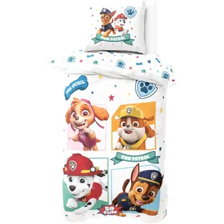 Paw Patrol Biber Bettwäsche Set 135x200 + 80x80 cm – Flanell, Öko-Tex Zertifiziert, Reißverschluss – kuschelig weich & warm für Kinder | Paw Patrol Charaktere Chase Skye Marshall & Rubble