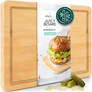 smartday Küchen Schneidebrett Holz für Gemüse & Fleisch mit Saftrille 34 x 28 cm – Bambus Holzbrett, Küchenbrett, Schneidbrett, Massives Holzschneidebrett