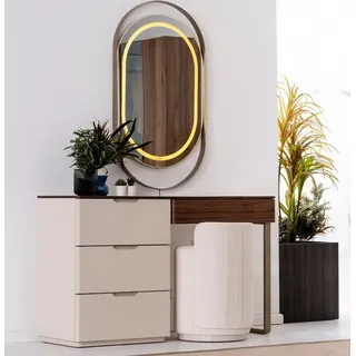 Luxus Beige Schminktisch Oval Spiegel Schubladen Designer Frisierkommode - Beige