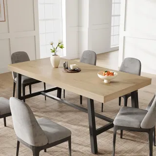 180 cm Langer Esstisch Für 4-8 Personen, Rechteckiger Esstisch Mit Dicker Tischplatte, Großer Tisch Mit Metallbeinen, Für Esszimmer Und Wohnzimmer, 180 x 90 x 76.2 cm (Ohne Stühle)