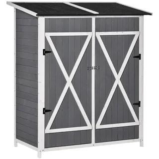 Outsunny Gartenschrank, Geräteschuppen mit 2 Tür, Antidumping Design, Tannenholz, Grau+Weiß , Multicolor , Holz , 75x160x139 cm , Gartenzubehör, Geräteschuppen