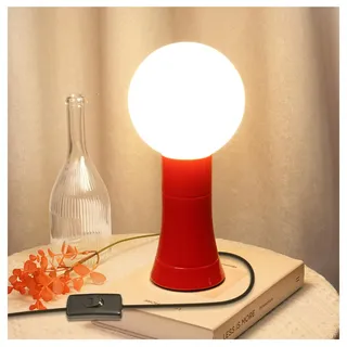BrightWish Tischlampe Modern E27 mit G125 Kugelbirne, 3000K Warmweiß, Kleine Nachttischlampe mit Kabel & Schalter, Aluminiumfuß, Tischlampe für Schlafzimmer Wohnzimmer (Rot, nicht dimmbar)