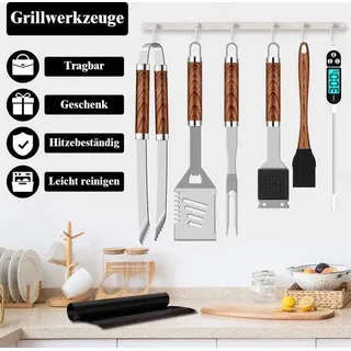 Grillzubehör-Satz - Werkzeug - 26 Stück - Stahl - Grill - inkl. Fleischthermometer und Transportkoffer - Weiß