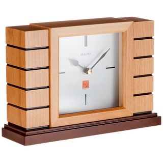 Bulova B1659 Usonian II Frank Lloyd Wright Kaminuhr, Holz, Natur-Finish mit Walnussholz-Basis