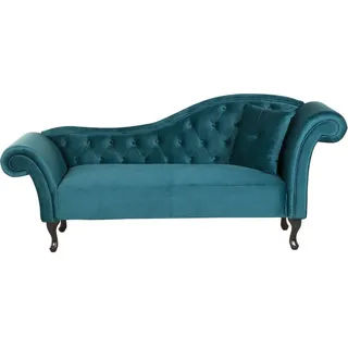 BELIANI Chaiselongue Rechtsseitig Blaugrün Samtstoff Holzfüße Glamourös Mit Zierkissen - Blau