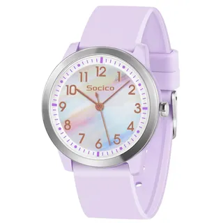 SOCICO Kinderuhr Analog, 5ATM/50M Wasserdicht Armbanduhr Kinder Mädchen Jungen Teenager, Leicht Lesbar Kinder Quartz Minimalistisch Uhren für 9-18 Jahre (Regenbogenlila)