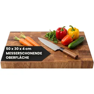 Premium Stirnholz Schneidebrett Eiche 50 x 30 x 4 cm schont die Messerklingen und sorgt für maximale Stabilität - Schneidebrett Holz massiv für den Einsatz in privaten und professionellen Küchen