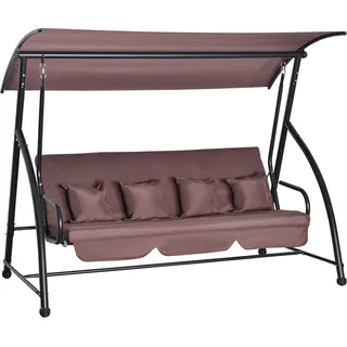 Hollywoodschaukel Gartenschaukel Hängebank 3 Sitzer Schaukel Mit Verstellbarem Dach Liegefunktion Polyester Braun 215 X 120 X 165 Cm