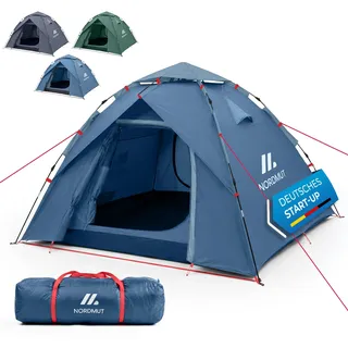 NORDMUT® Wurfzelt 2-4 Personen für blitzschnellen Aufbau – Pop Up Zelt 2-4 Personen wasserdicht & UV-Schutz – Campingzelt mit hervorragender Luftzirkulation (Blau)